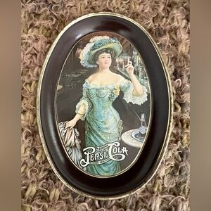 Vintage Pepsi Cola Metal Tin Oval Tray Brown - Victorian lady